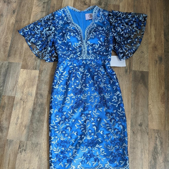 New JS Collections embroidered floral midi dress - Picture 3 of 15